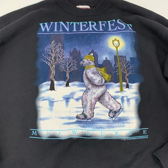 Holoubek VTG 1992 Milwaukee Winterfest Black Crewneck Sweatshirt Unisex Size XL - Picture 4 of 8
